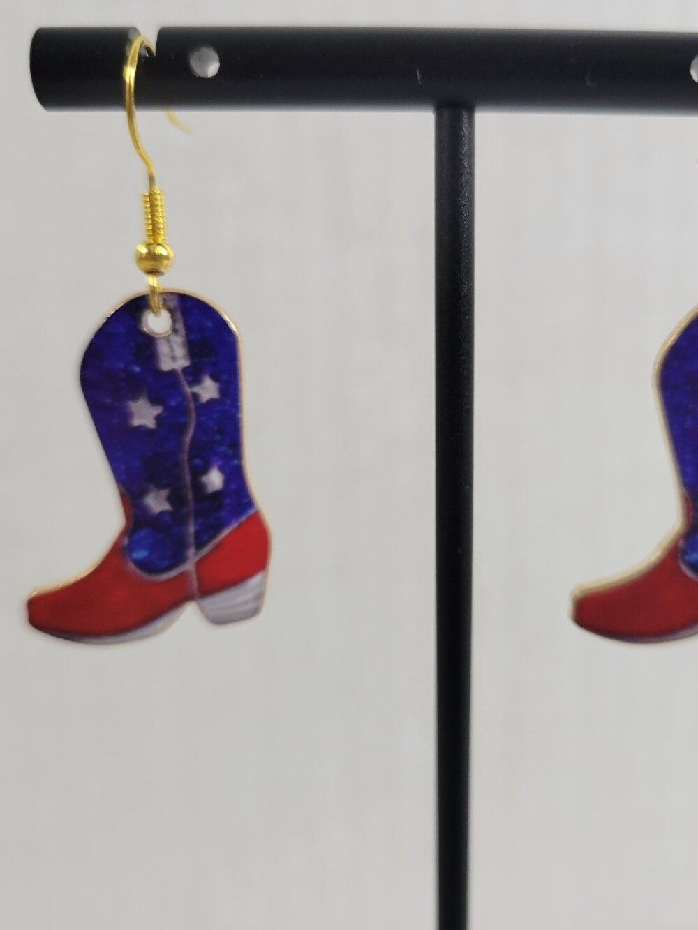 4th of July Cowgirl Boot Dangle Earrings Patriotic Western Americana New E27E